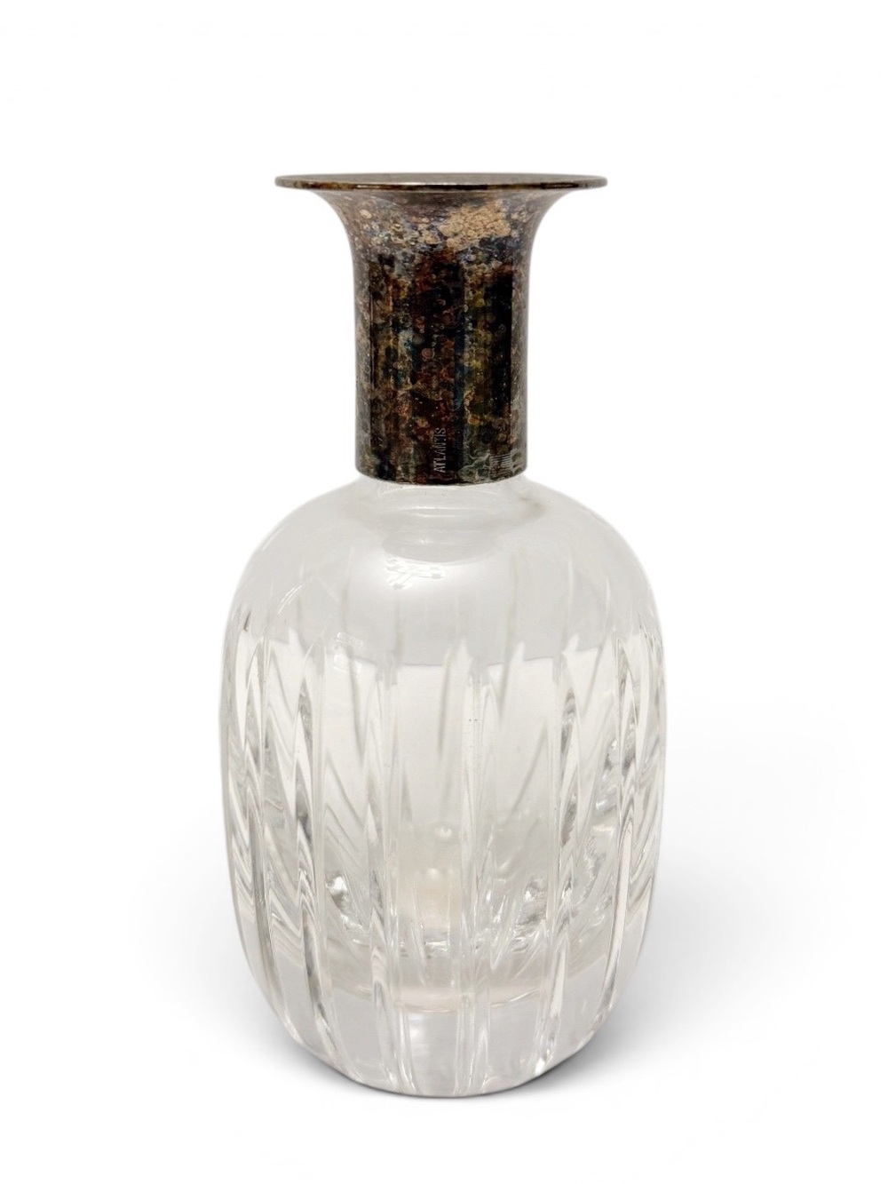 Vintage Atlantis Cut Crystal Glass Silverplate Bud Vase 4 1/2”
